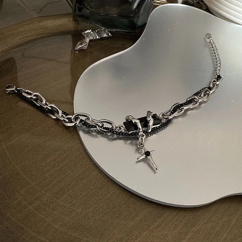 2024 Retro Black Zircon Star Bracelet for Women Men Gifts Trend Titanium Steel Chain Unisex Goth Jewelry New Couple Accessories