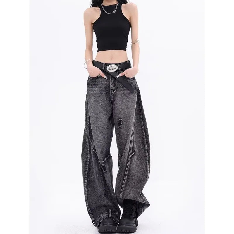 Design-sensual Wide-leg Jeans for Women in Spring and Autumn New Style High Waist Loose and Slimming Floor Baggy Women's