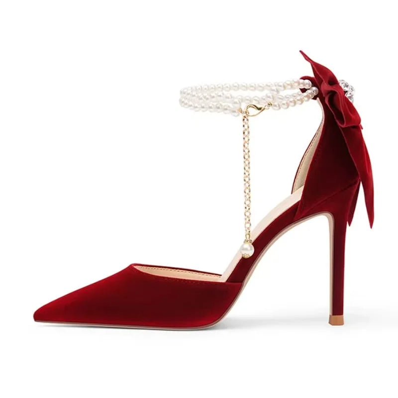 2024 New High Heels Women's Stiletto Heels Fashion Red Chinese Style  Shoes Wedding Shoes Bride  Luxury Shoes