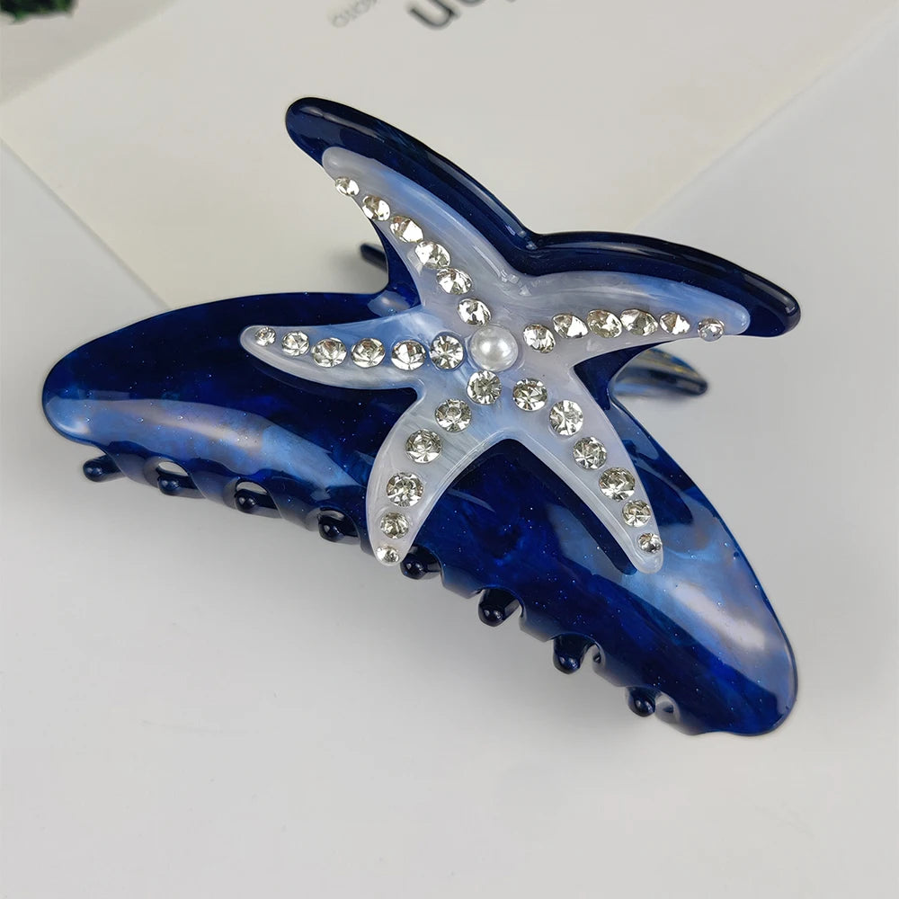 Sea Series Large Hair Claws Clip Diamond Starfish Conch Hair Clips Acetate Hair Accessories Handmade