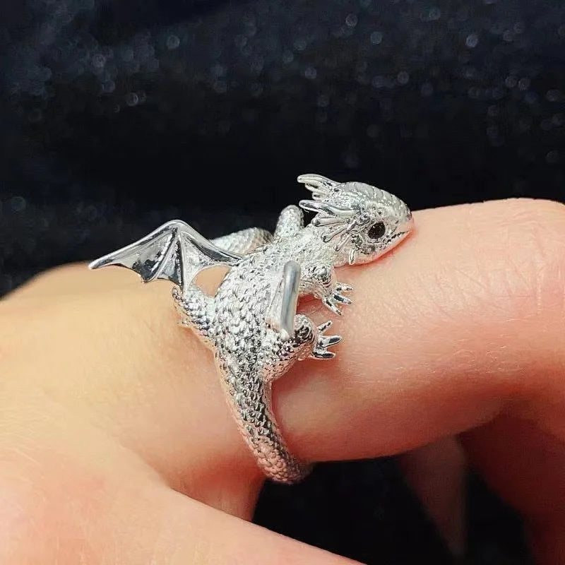 Dragon Rings Gothic Punk Style Pterosaur Wings Opening Adjustable Rings for Men Women Vintage Jewelry Accessories Gifts