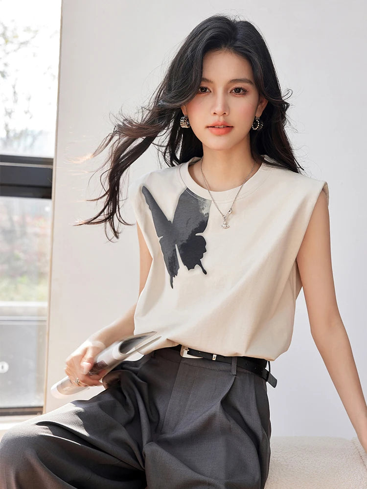 Butterfly Print T Shirt Y2k Harajuku High Street Fashion Casual Women T-shirt Summer New Sleeveless Top Tees Clothes