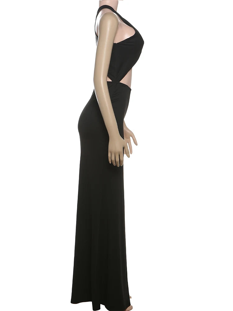 Nibber High Splits Maxi Dress Women Sexy Backless Irregular Hollow Cross Knot Skinny Midnight Prom Party Temperament Outfits