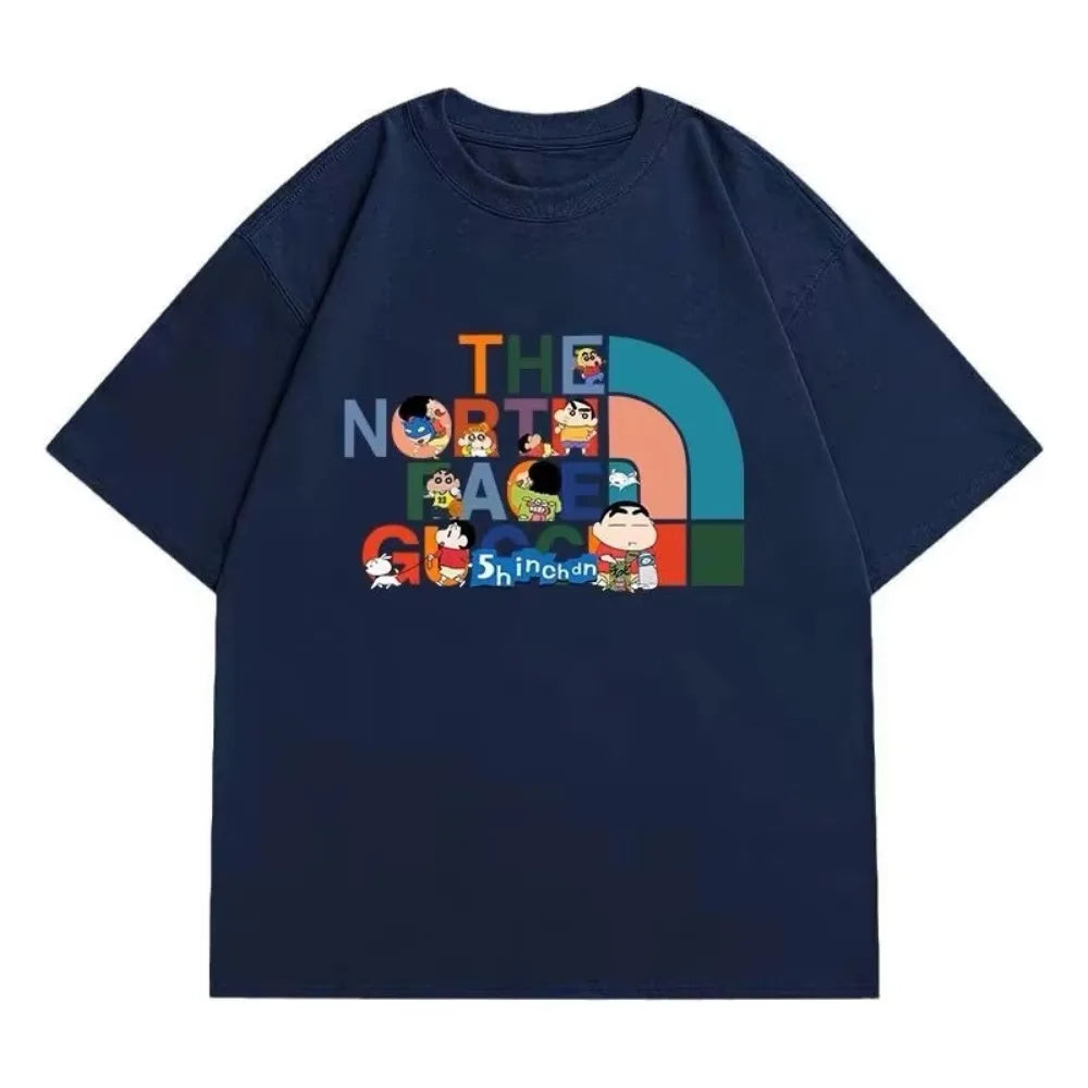 American Retro Trendy Brand Animation Joint Summer Short-sleeved T-shirt Men and Women Summer Pure Cotton New Loose Couple Top