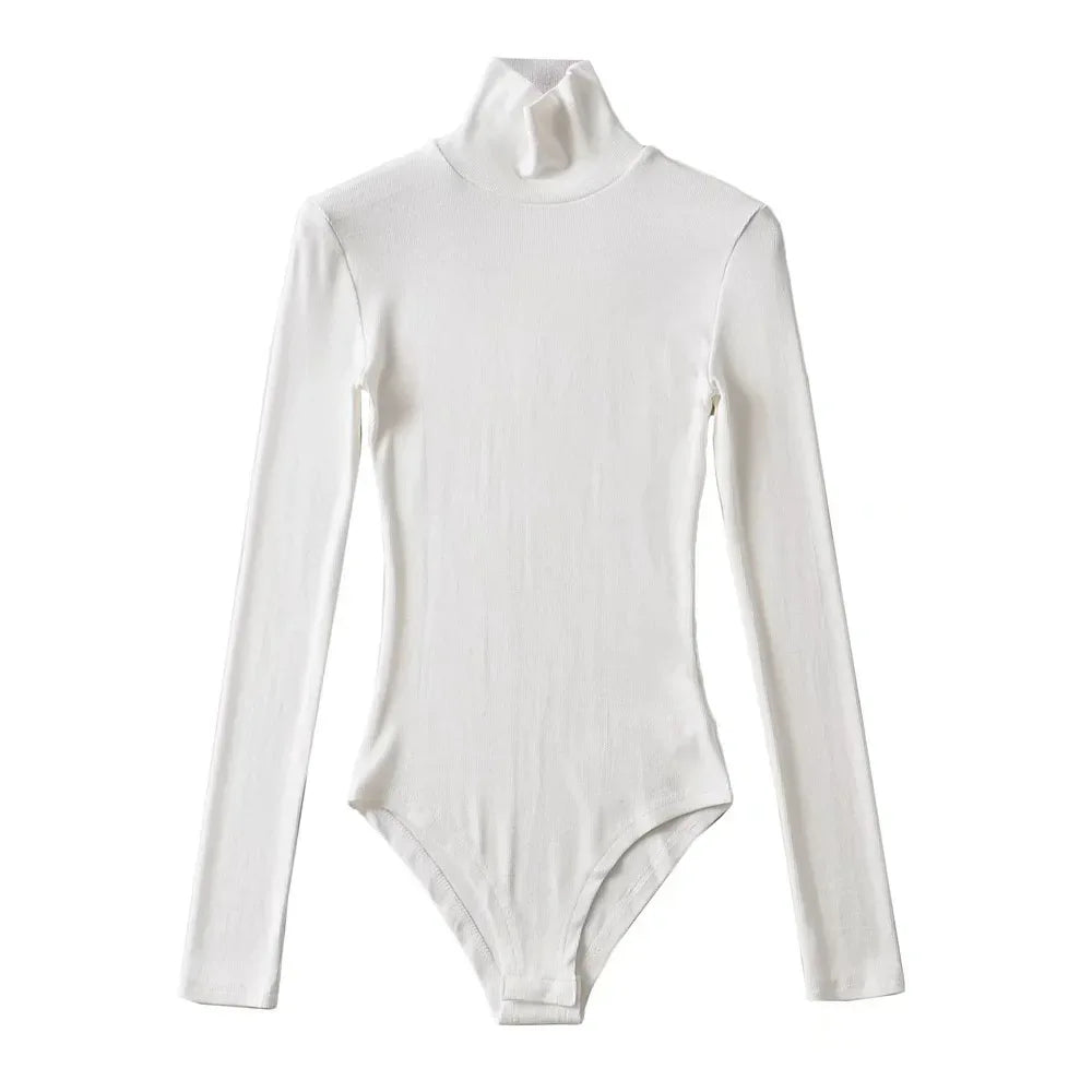 Woman Ribbed Knit Bodysuits Turtleneck  Sexy  Autumn Long Sleeve Bodycon Pullover Soft Elastic Knitting Tops