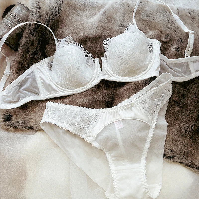 Summer Women Underwear Sexy Lace Deep V Push Up Bra Set Comfortable Underwie Bralette Female Plus Size Thin C D E Cup Lingerie