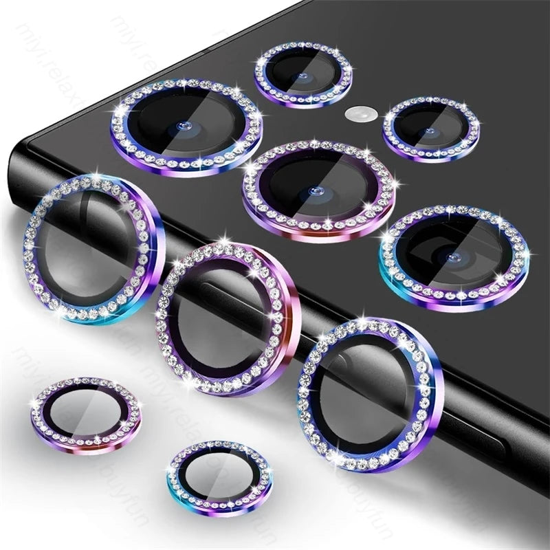 Bling 3D Diamond Metal Camera Ring Protector For Samsung S25 S24 Plus S23 S22 Ultra S 23 25 5G HD Tempered Glass Alloy Lens Cap
