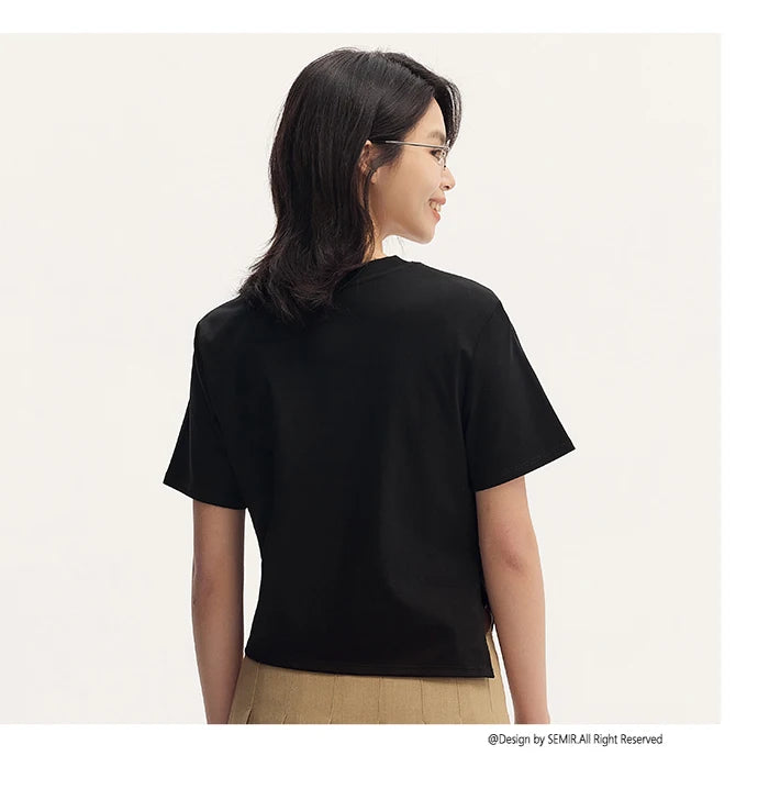 Semir Short-Sleeved T-Shirt For Women Short And Slimming With A Small Surprise New In 2024 Summer Pure Cotton Top