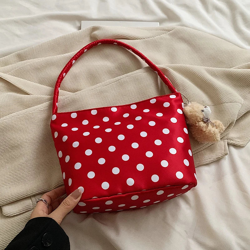 1pcs pure color polka dot shoulder bag fashion armpit bag bucket bag comes with pendant