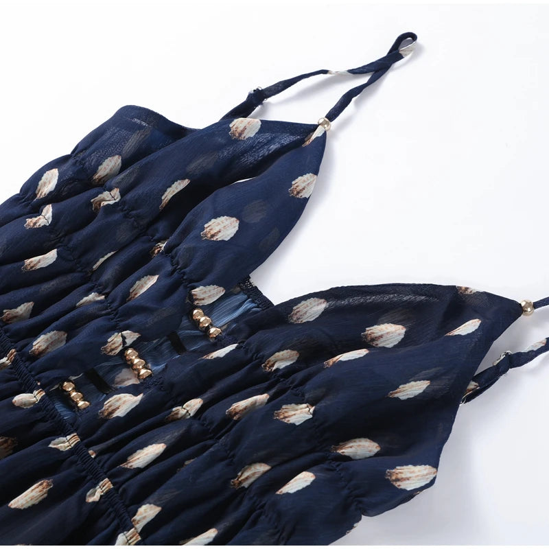 Retro Polk Dot Long Dress With Ribbon Women Sexy Low Cut Sleeveless Pleated Slim Evening Dresses Female Spring Chic Street Party