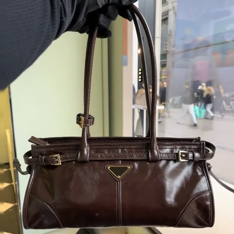 Genuine Leather Vintage Handbag Tote Bag Messenger Bag Commuter Style Document Bag Women's Handbag Wax Leather Bag