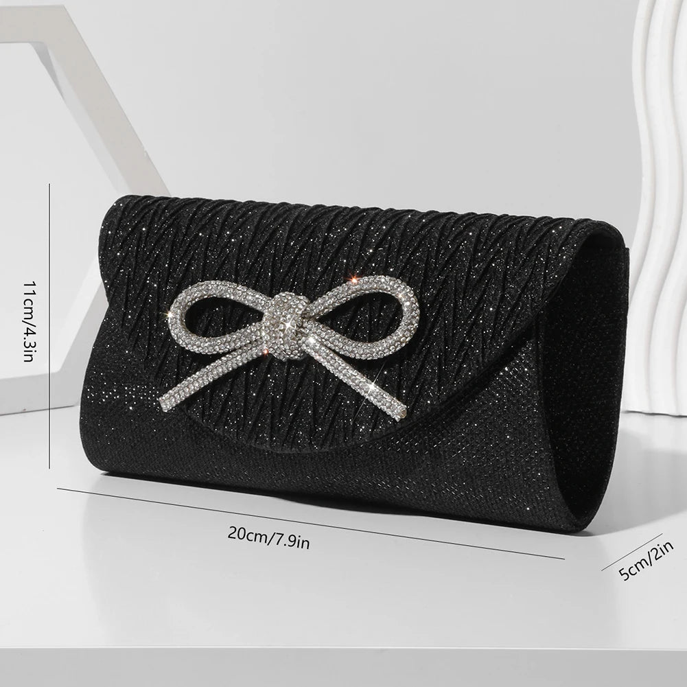 Women Elegant Evening Handbag Shiny Crystal Bow Flap Clutch Purse Envelope Dinner Evening Clutch Bags Wedding Party Prom Purse