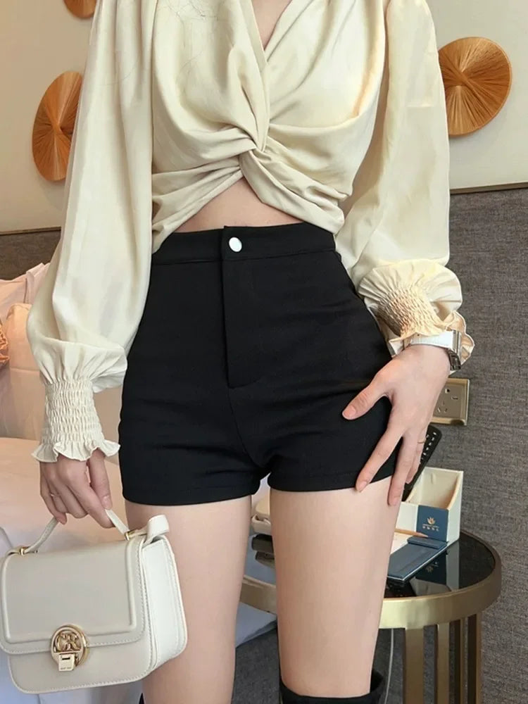 Black High-waisted Shorts Women's Outer Wear Spring Summer New Style Tight Elastic Hip Covering Sexy Casual Trendy