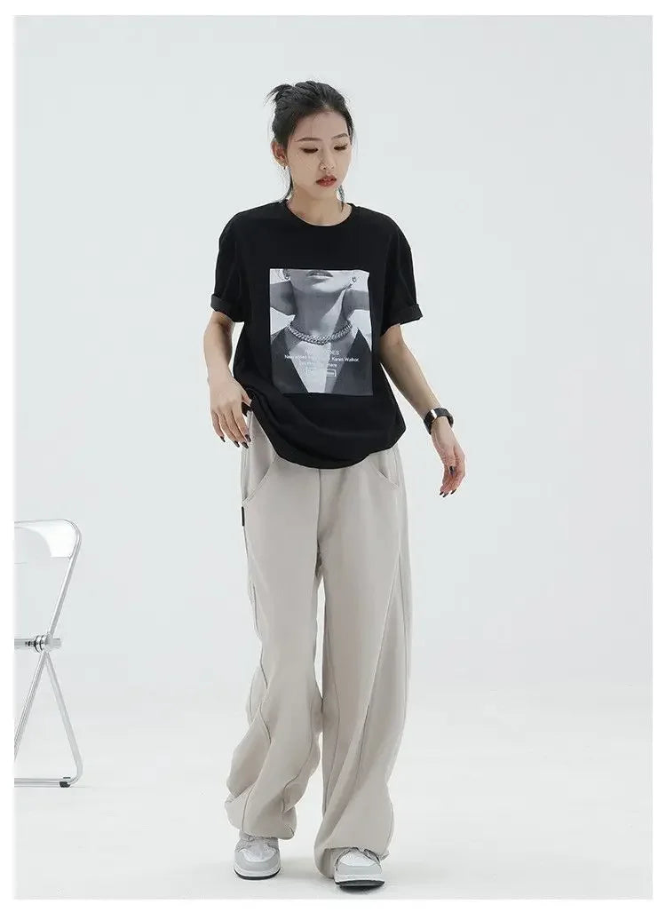 Autumn New Style Light Tawny Women's Sports Pants Loose Sweatpants Banana Shape Hiphop Elastic Waist Wide Leg Trousers