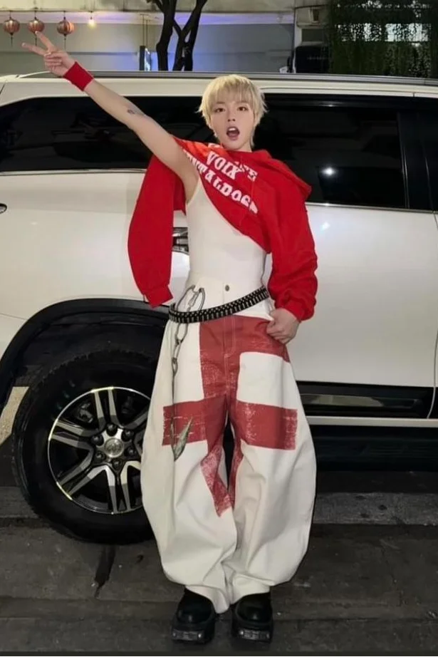 Personality Trend Hip Hop Rock Wide Leg Pants for Men's Y2k High Street Baggy Color Block Cool Style Straight Pants Print Pants