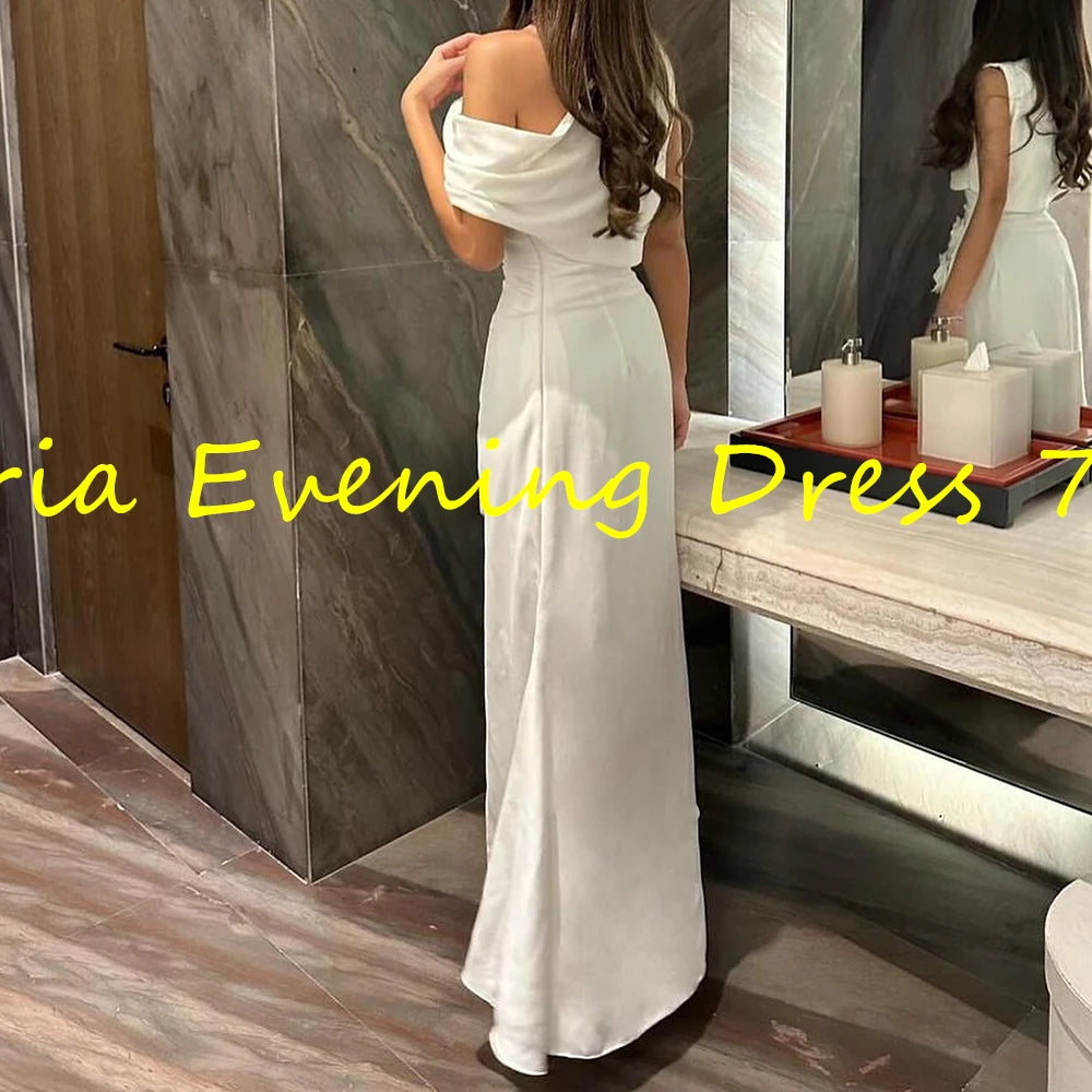 Customized Elegant Straight Ankle Length Strapless Jersey Sleeveless Flowers Pleats Evening Dress Classic vestidos para mujer