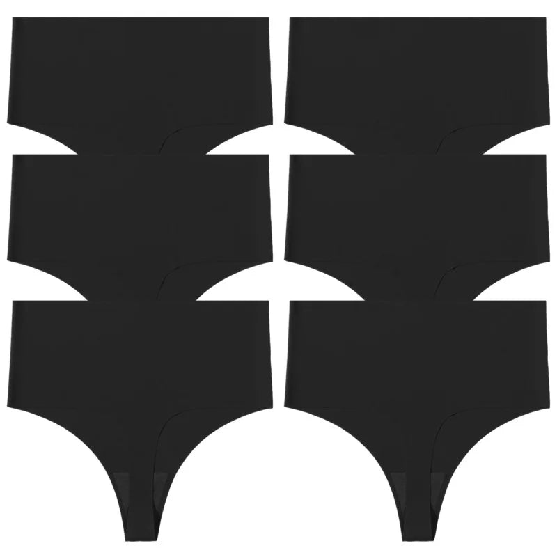 WarmSteps 6Pcs/Set High Waist Soft Women's Thongs Panties Traceless Slip Silk Female Lingerie Casual Yoga Underwear for Ladies