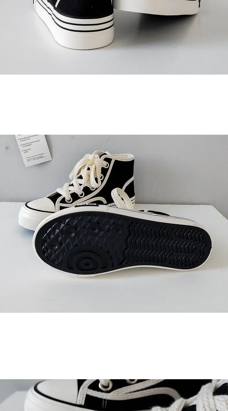 Spring 2025 Women's Canvas Sneakers High-Top Sporty Casual Shoes Student Fashion Trendy Design Synthetic Inner Rubber Sole