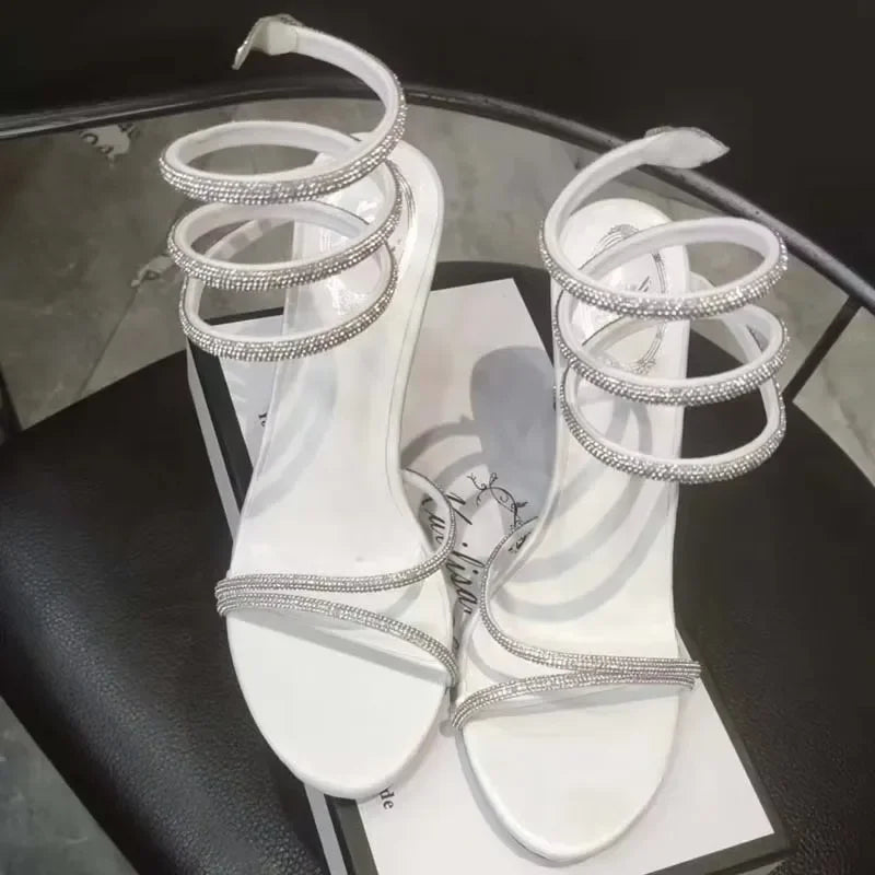 Eilyken Fashion Crystal Stiletto High Heels Woman Sandals Street Style Sexy Open Toe Wedding Party Prom Ankle Strap Shoes