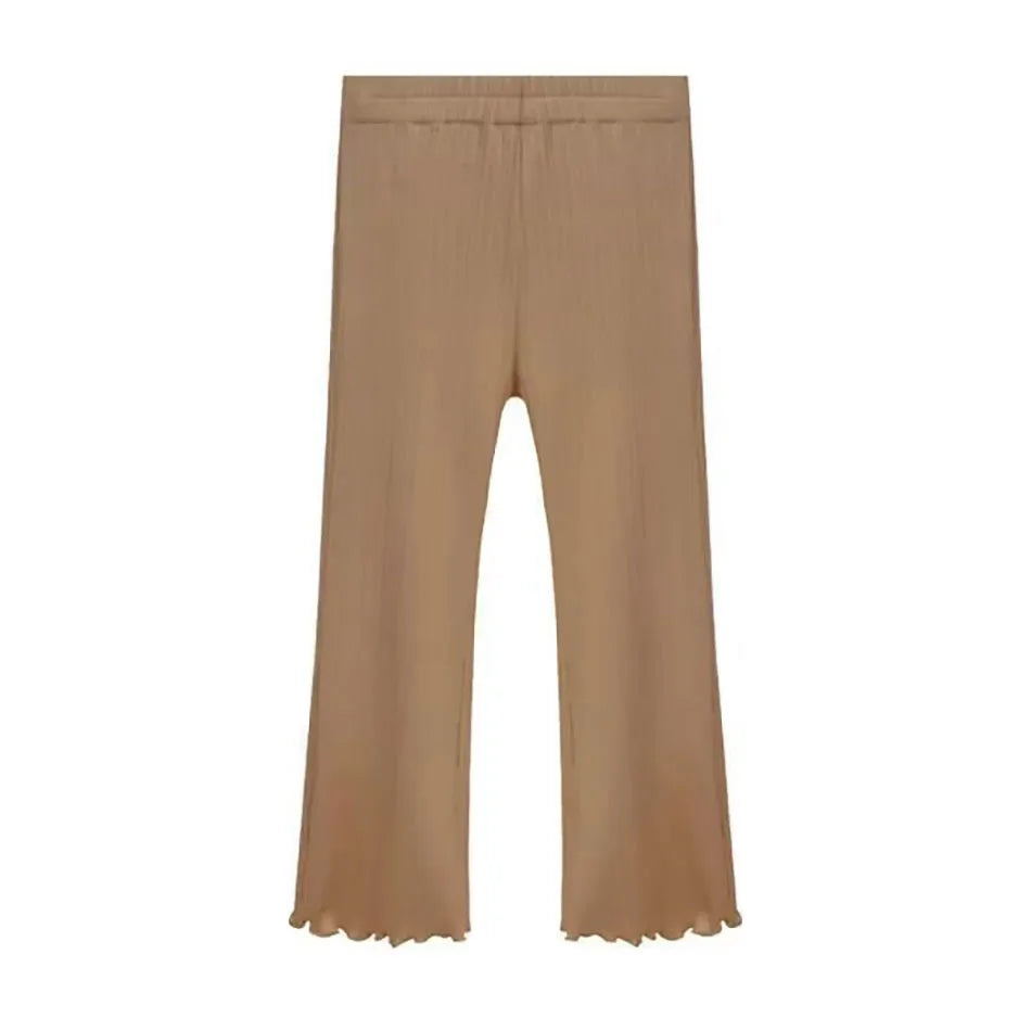 Children Summer Solid Color Thin Ribbed Knit Flared Pants Girls Casual Trousers Korea Fashion Pants Girl Princess Style Capris