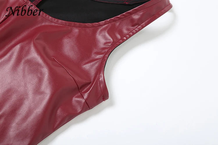 Nibber Vintage Elegant Dress Women Summer Leather Classic Sleeveless Slits Basic Simple Trend Solid Stretch Party Long Bodycon