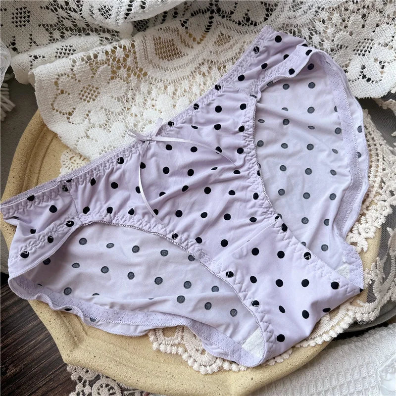 SP&CITY Dot Patterned Ice Silk Cute Women's Panties Ow Waist Cartoon Printed Sweet Plaid Ruffle Underwear Female Seamless Briefs