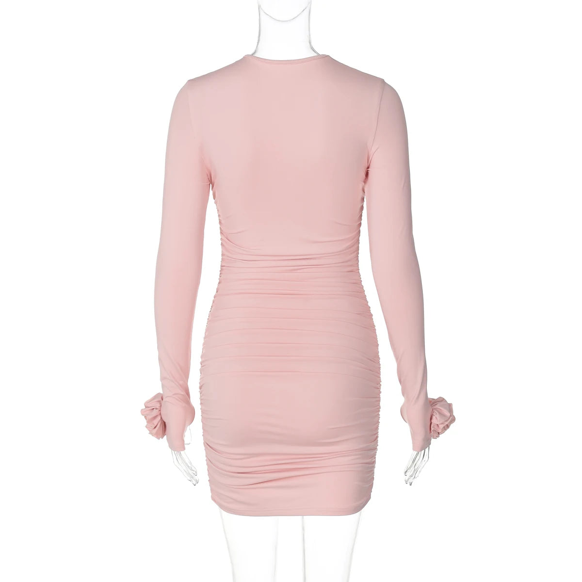 Hugcitar 2025 Elegant Solid Long Sleeve Tie Flowers Sexy Bodycon Pleated Mini Dress Spring Women Outfits Birthday Party Festival