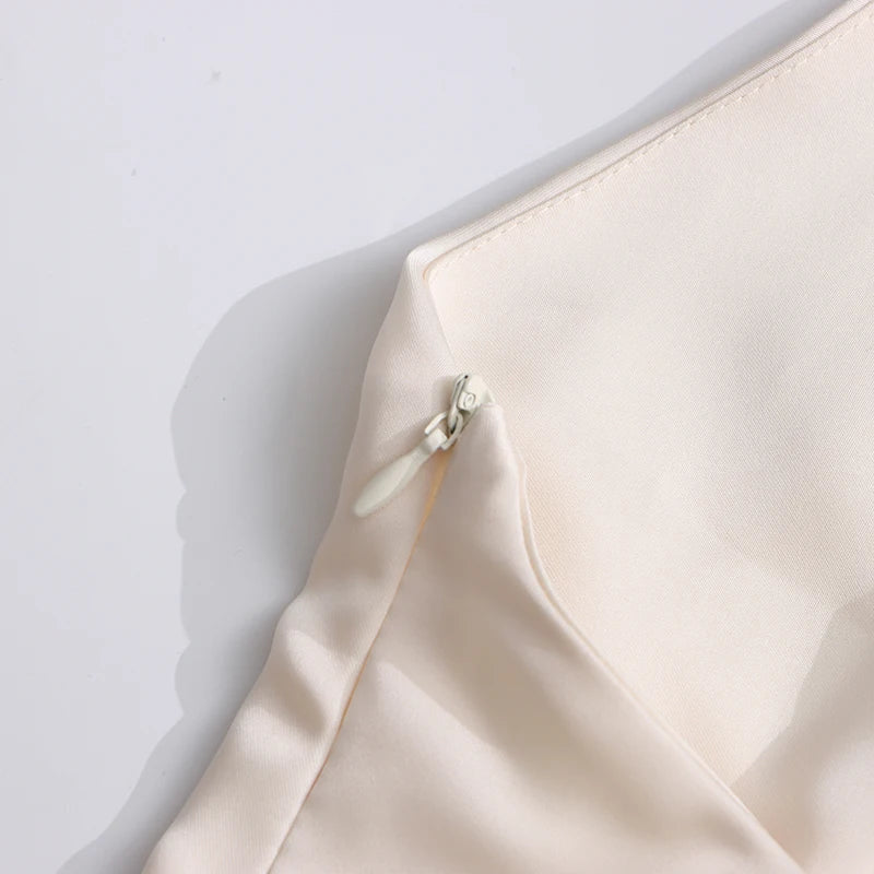 TWOTWINSTYLE Solid Spliced Ruffles Slimming Dresses For Women O Neck Sleeveless High Waist Temperament Mini Dress Female Fashion