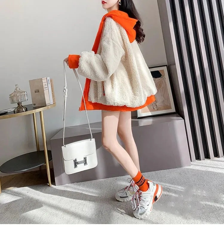 Imitation Lamb Wool Zipper Coat Woman Hoodies Y2k Clothes Sweatshirt Streetwear Korean Fashion Autumn Winter Jacket New Loose