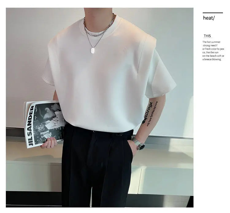 Summer Short Sleeve T-shirt Men Fashion Black White Oversized T Shirt Men Streetwear Korean Loose Round Neck Tshirt Mens Top