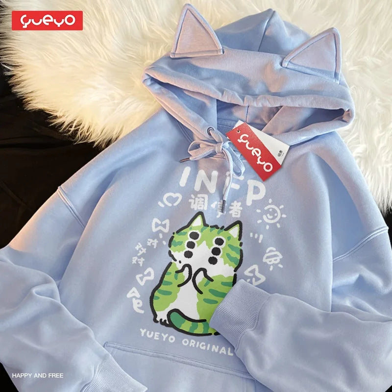 Original Fce-lined Hoodie Men's Spring MBTI Mediator INFP  Ear Design Comfortable Loose Fit Youthful Trendy Polyester C...