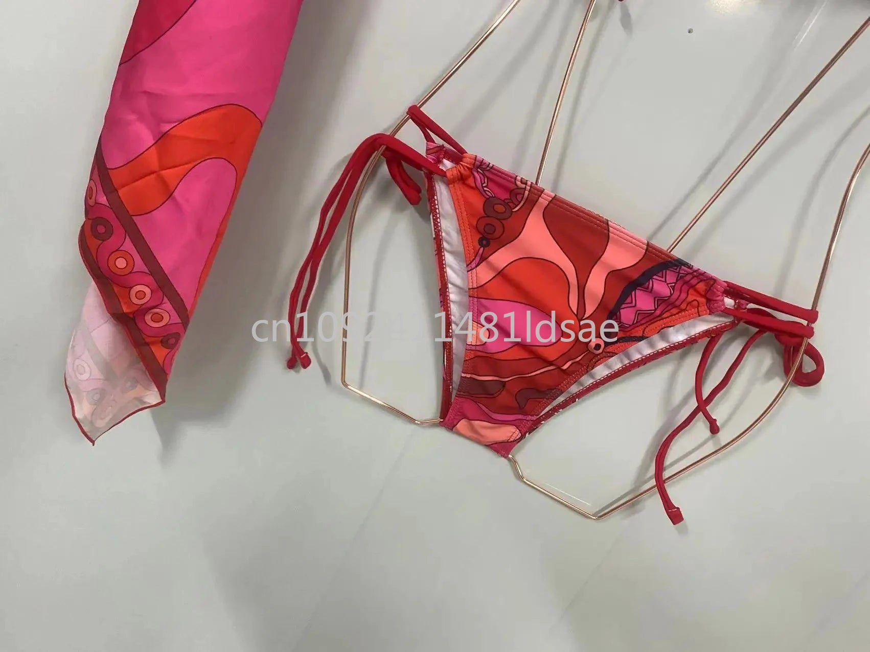 Fashion Design Women's Red Scarf Bikni Set Set Italy Beach Bathing Suit Designer Brand Scarf Swimsuit