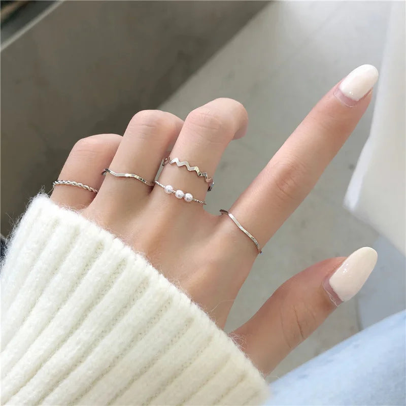 Vintage Shiny Zircon Butterfly Heart Ring Set Gold Color Boho Elegant Eyes Moon Geometric Rings Women Party Jewelry