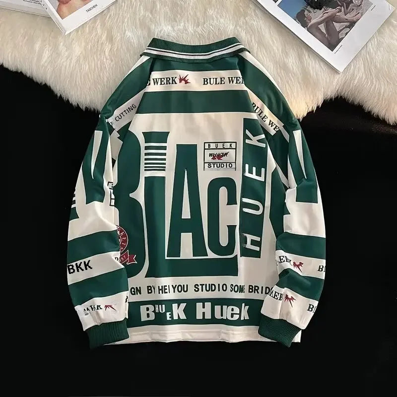 American Style Streetwear Polo Collar Sweatshirt For Men Spring 2023 New Thin Niche Vintage Hiphop Long Sleeve Top Casual Fit