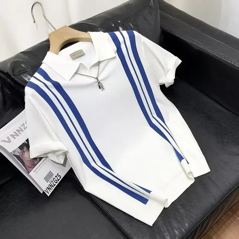 Trendy Striped Polo Shirt For Men Casual Loose Fit Short Sleeves Summer Japanese Style 2023 New Arrival Youth Fashion