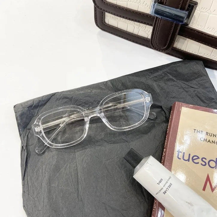 Retro Square Oval Frame Anti Blue Light Glasses Red Thick Frame Plain Eyes Glasses Korean Fashion Female Eye Protection Eyewear