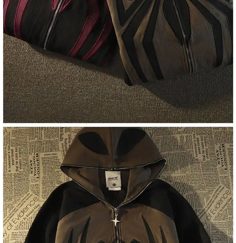 American High Street Spider Man Off Shoulder Sweatshirt Men and Women Retro Loose Oversized 150kg Couple Hooded Cardigan