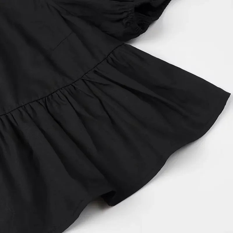 TRAF Ruffle Blouses Woman 2024 Puff Sleeve Shirts and Blouses for Women White Black Ruched Crop Top Female Ruched Women's Blouse