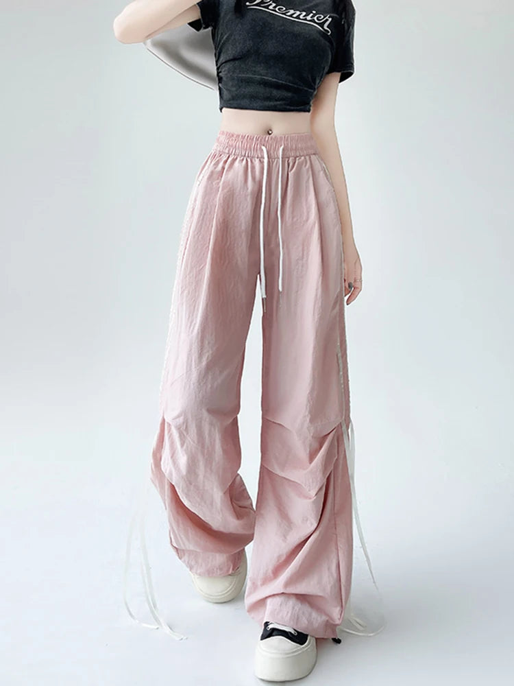 Zoki Dopamine Women Summer Pants Fashion Striped Bow Loose Multicolor Cargo Pants Casual Bf Ladies Trousers New