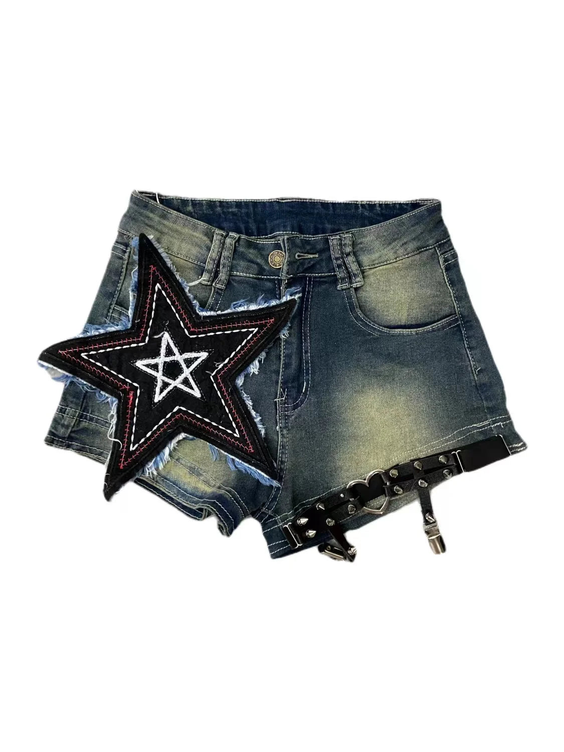 Y2K Star Embroidered Slim Fit Denim orts Women's High Waist Summer New Street Sle Pure Desire Hot Pants Straight Leg Jeans