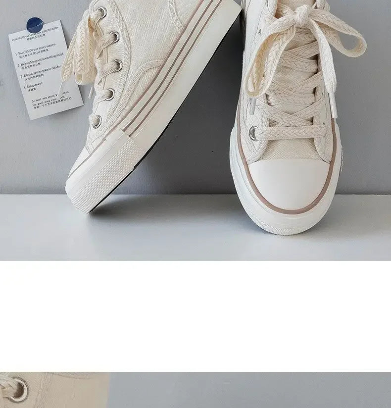 Spring 2025 Women's Canvas Sneakers High-Top Sporty Casual Shoes Student Fashion Trendy Design Synthetic Inner Rubber Sole