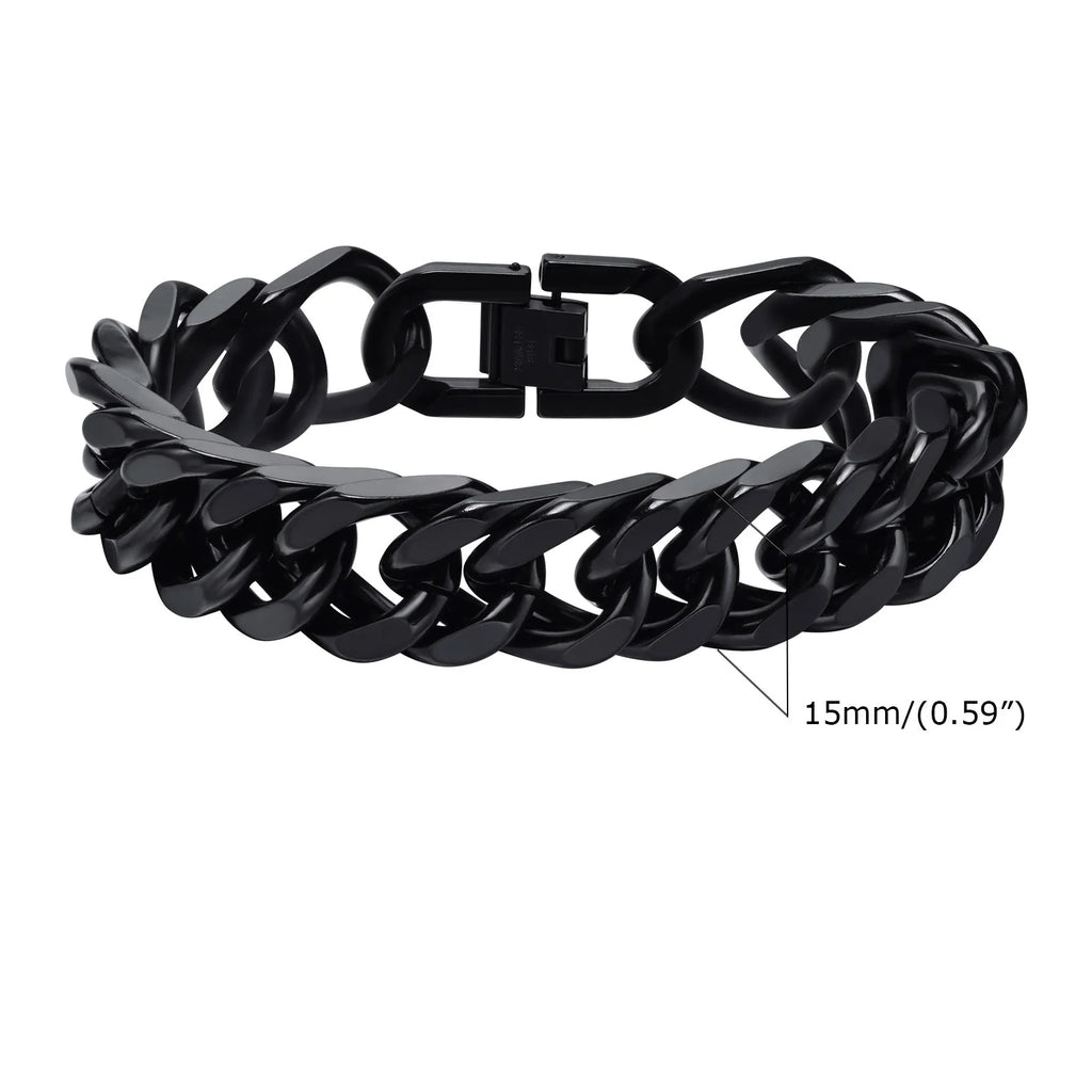 Stylish Double Curb Chain Bracelets for Men Boys,8/10/12/15mm Stainless Steel Miami Link Wristband,Punk Jewelry Gifts