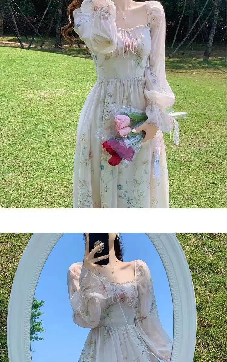 2024 Spring Summer New Chiffon Fragrant Long Sleeve Dress Women's Sweet French Style Gentle Style Long Dress