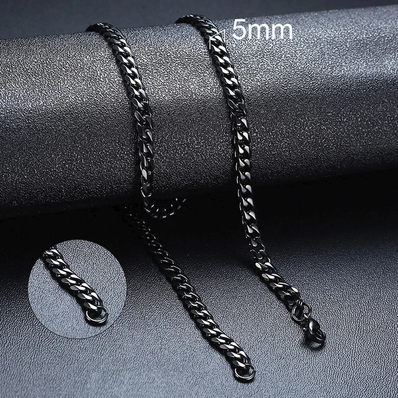 3/5/7/9/11MM Cuban Chain Necklaces for Men Women,Stainless Steel Curb Link Chain Collar,Jewelry Gift for Dad Husband BFF
