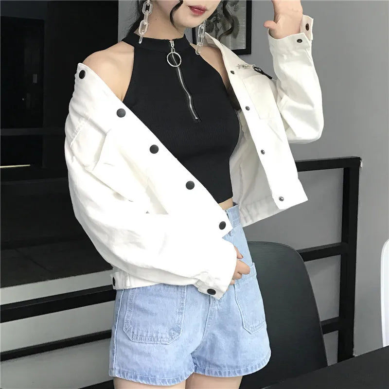 Retro Zipper Crop Tops Women Short Knitted Camisole Sleeveless Leisure Tank Top Camis Summer 2022 New