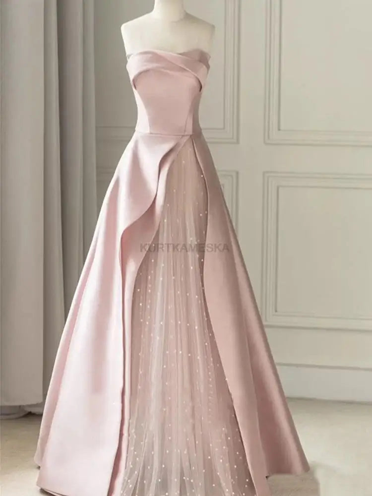Luxury Elegant Tulle Strapless Long Evening Prom Dresses for Women Summer Elegant Formal Quinceanera Party Ball Gown Dress
