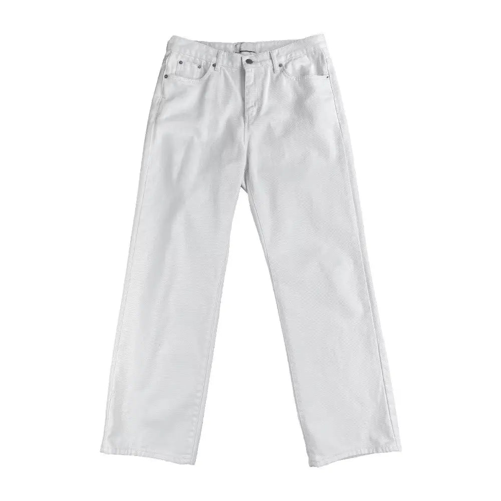 Retro White Jeans Men Women Loose Drapey Straight Leg Long Trousers Trendy Spring Autumn Waed Denim Pants Casual Straight Cut