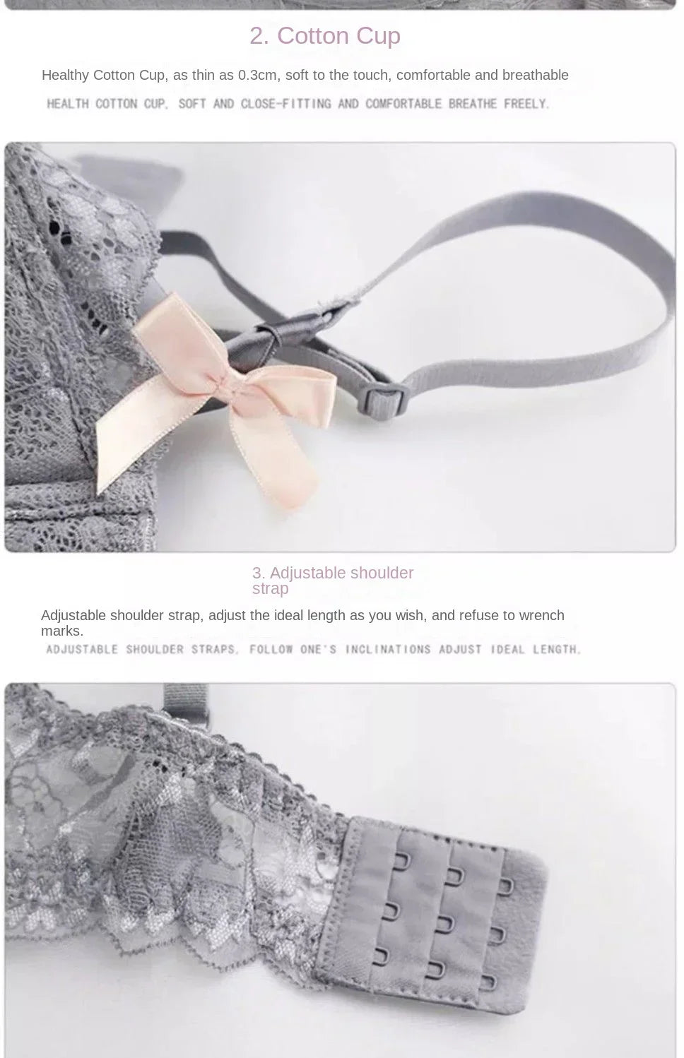 MOYISU Rabbit Ear AB Cup Pure Desire Girl Bra Set | Pull-up Bra with Bow | Breathable French lace Bra | Anti-slip Cup Date Night