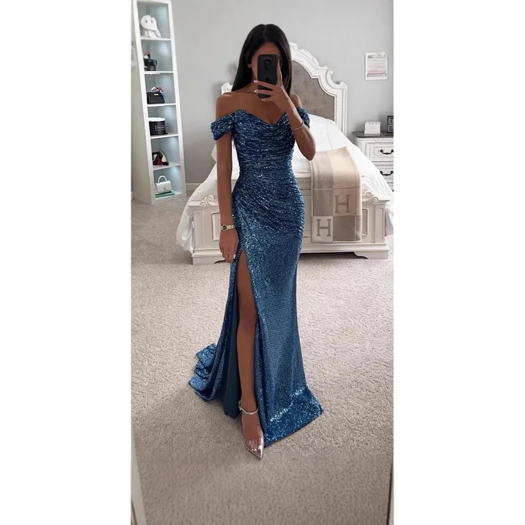 Sexy Side Slit Ballgown Shiny Sequins Women's Dress Independent Station Polyester Borderless Flashing Lightweight Fashion