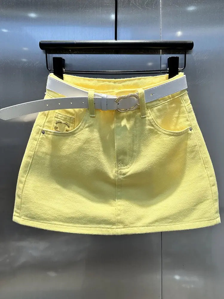 Female Korean All-match Denim Short Skirt 2025 Summer New Trend Sexy Embroidered Solid Color High Waist Printing A-line Skirt